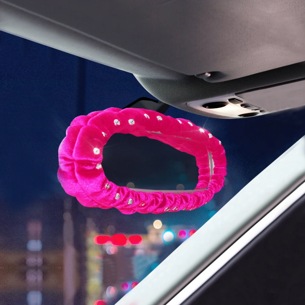 Car Rearview Mirror Cover Rhinestones Thickening Lengthen Plush Car Interior Rearview Mirror Cover Decoration Accessories