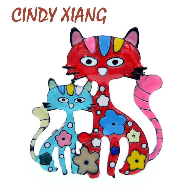 CINDY XIANG эмаль цветок броши-кошки для женщин милые мама и Дети Китти булавка шляпа