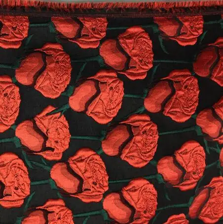 Red with Black 3D Красная роза Дамаск из жаккардовой парчи для платья, Diy толстые свадебные Африка тканевое платье Шитье Лоскутные материалы Ткань - Цвет: Red with Black
