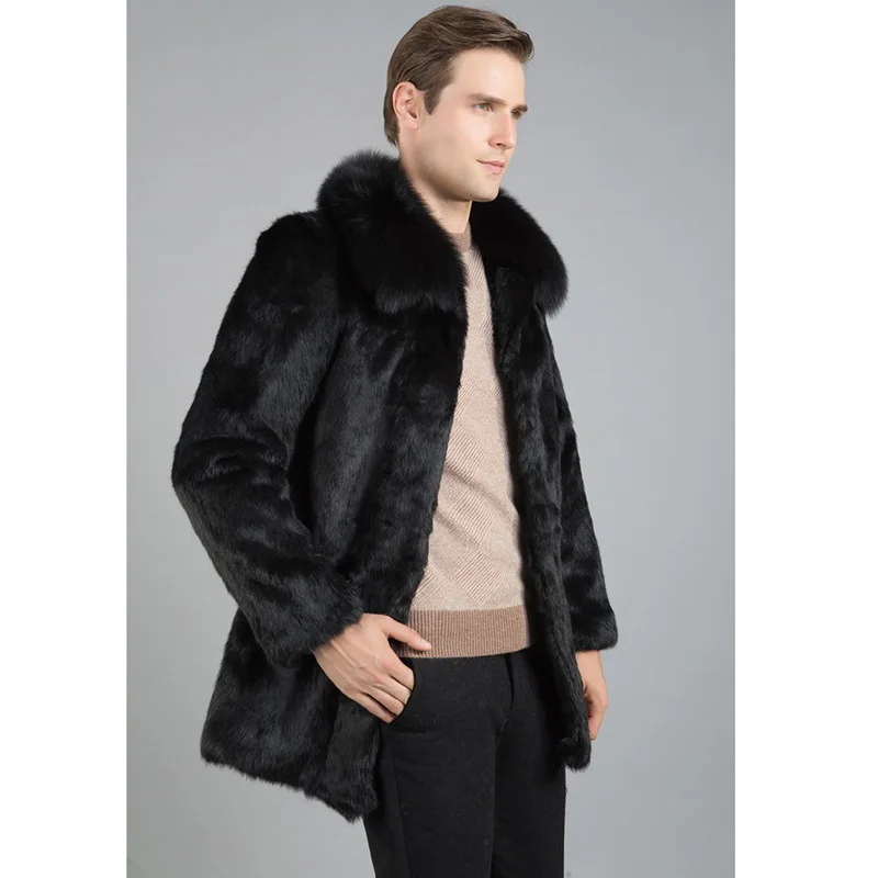 Мужская куртка, кожаная куртка, имитация норки, имитация кроличьего меха, мужская теплая куртка большого размера