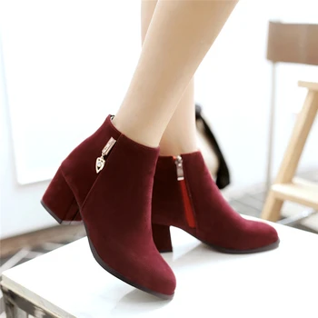 

KARINLUNA 2018 plus size 32-45 Zip up chelsea boots casual square med heels add fur ankle boots women shoes woman winter