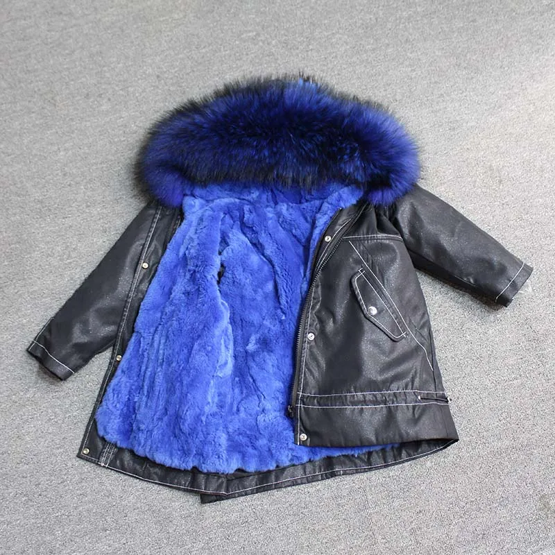 black sapphire fur Новинка года, настоящий мех кролика, парка для маленьких мальчиков зимнее пальто одежда для малышей зимняя куртка парки для девочек с капюшоном из енота - Цвет: black sapphire fur