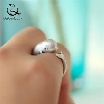 

New Original Popular Fashion Jewelry Cute Animal 925 Sterling Silver Blue Eyes Whale Fish Crystal Women Opening Rings R231