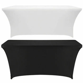 

2 Pcs Stretch Lycra Spandex Tablecloth Table Cover for Wedding Party Banquet, White 4Ft & Black 8Ft