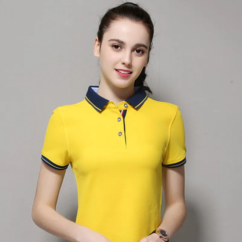 yellow Новое поступление, женская рубашка поло, высокое качество, хлопок, Женская толстовка, летняя рубашка с отворотом и коротким рукавом, топы размера плюс S-4XL - Цвет: yellow