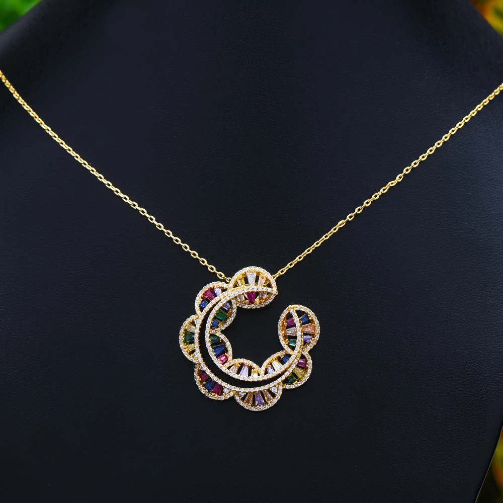 GODKI Jimbora Gorgeous Round Pendant 2PCS Chain Necklace Earrings Jewelry Set for Women Bridal Wedding Party Show Jewelry Sets