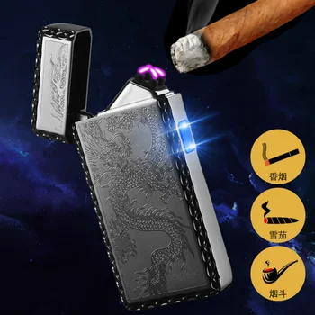 

Unusual Double Arc Electric Lighter For Cigar Pipe Usb Plasma Cigarette Lighters Smoking Encendedores Windproof Gadgets For Men