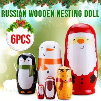 

6PCS Russian Nesting Dolls Family Figurines Ornament Home Decor Crafts Home Decor Accessories Christmas Gift for Kids