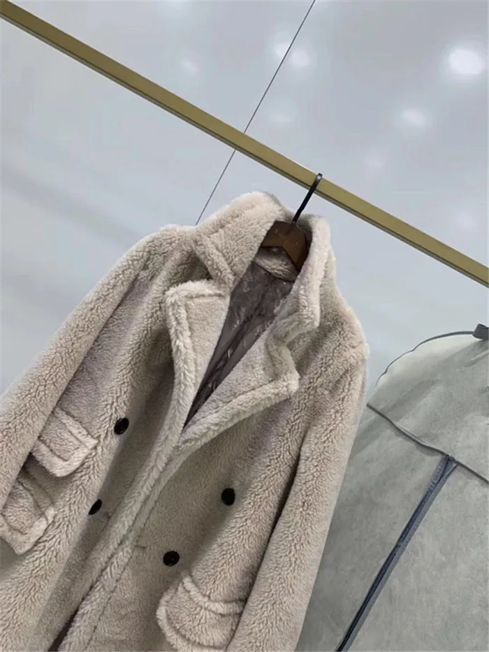 Зима, новая мода, Женское пальто с мишкой Тедди, Натуральная шерсть, овечий мех, длинное пальто, куртка, Толстая теплая