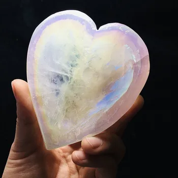 

Natural Angel Aura Rose Quartz Crystal Bowl Pink Carved Heart Stone Dish Healing Reiki Chakra Gift Gemstone Ornament Decoration