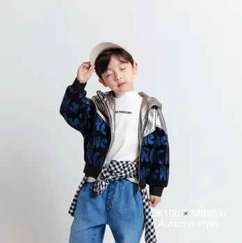 

Children's clothing 2020 autumn new children's jacket children's zipper shirt boys and girls leather jacket hooded