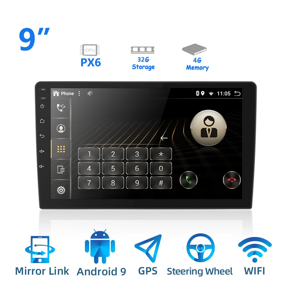 2 din Android 9.0 Ouad Core PX6 Car Radio Stereo GPS Navi Audio Video Player PC Box Wifi BT HDMI AMP 7851 OBD DAB+ SWC 4G+ 32G - Цвет: 9 inch PX6