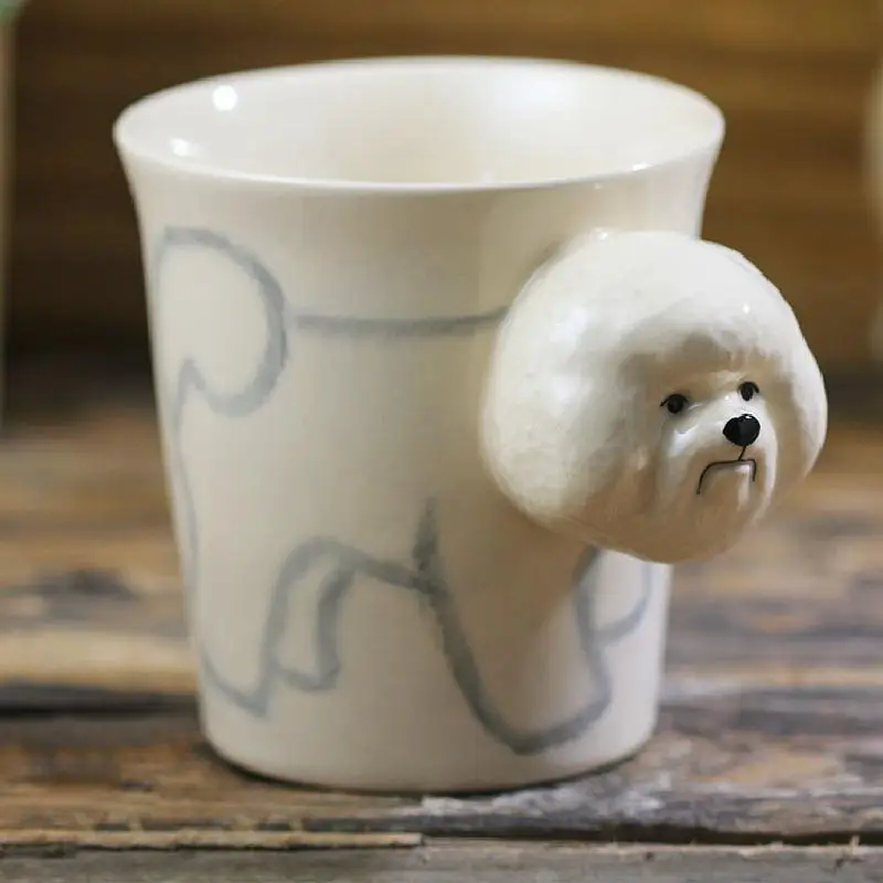 3D животное такса Тигр Слон Бишон фрисе кружка керамическая чашка ручная роспись Животное Мультфильм Кофе Зеленая чашка креативный подарок