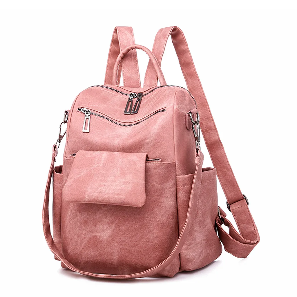 

Women Backpacks Fashion Women's Outdoor Simple Large Capacity Leather Zipper Pocket Color Backpack Travel School Bags #H10