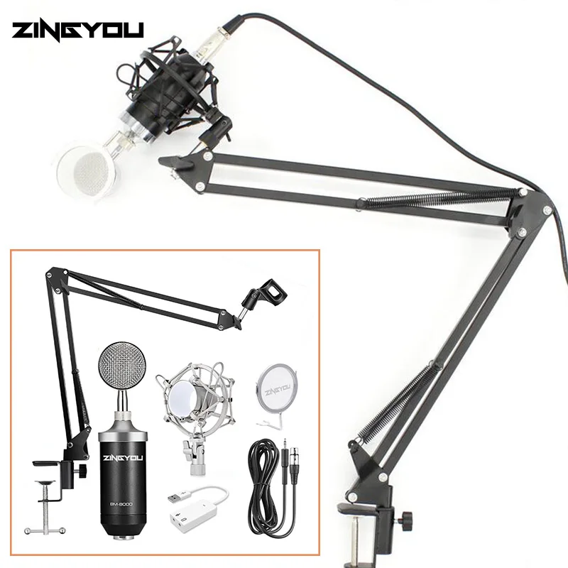 

bm 8000 Professional Condenser Microphone Kits Bundle Sound Recording Mic With 3.5mm Wired Stand Holder Studio Sing Microphone