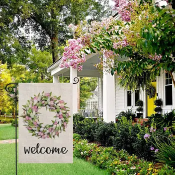 

Flower Car Linen Letters Hello Spring Welcome Garden Flag Home Outdoor Decor Suitable for standard banners/flags, brackets arbor