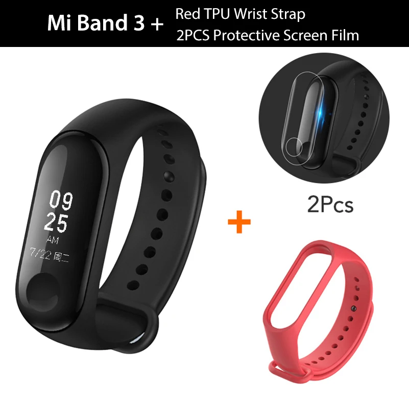 Add Red Strap Xiaomi mi-браслет 3 Xiomi монитор сердечного ритма Bluetooth 4,2 Xao mi умный спортивный браслет OLED mi band 3 Smartband mi band 3 - Цвет: Add Red Strap