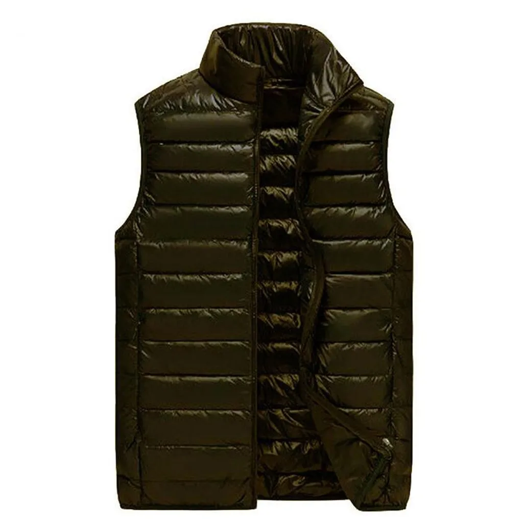 Feitong зимняя куртка мужская модная однотонная черная верхняя одежда куртка с отложным воротником светильник без рукавов куртка топы жилет для мужчин - Цвет: Army Green