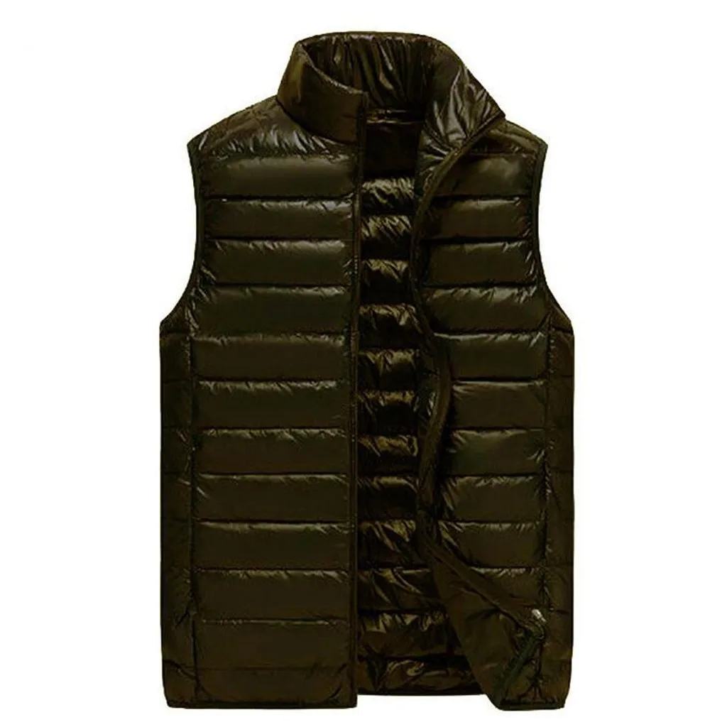 Army Green Feitong зимняя куртка мужская модная однотонная черная верхняя одежда куртка с отложным воротником светильник без рукавов куртка топы жилет для мужчин - Цвет: Army Green