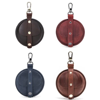 

Wear-resistant Leather Case Portable Protective Cover Pouch with Keychain for SAMSUNG Galaxy-Buds live Earphones