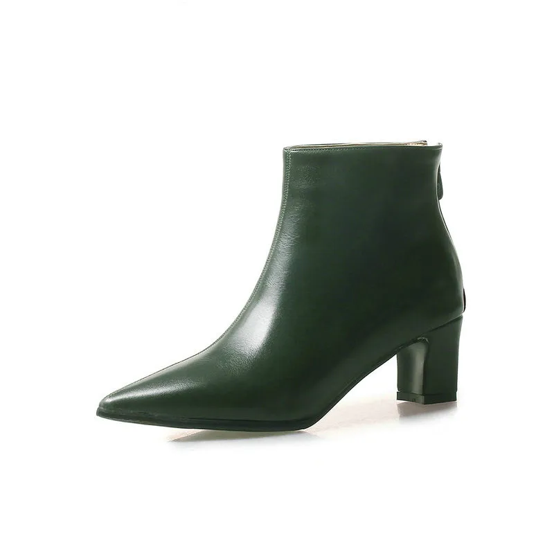 

ASOEKIN Womens Heeled Fall Winter Booties Zipper Chunky Heel Pointed Toe Thick High Heel with Zipper Vegan Short Ankle Boots