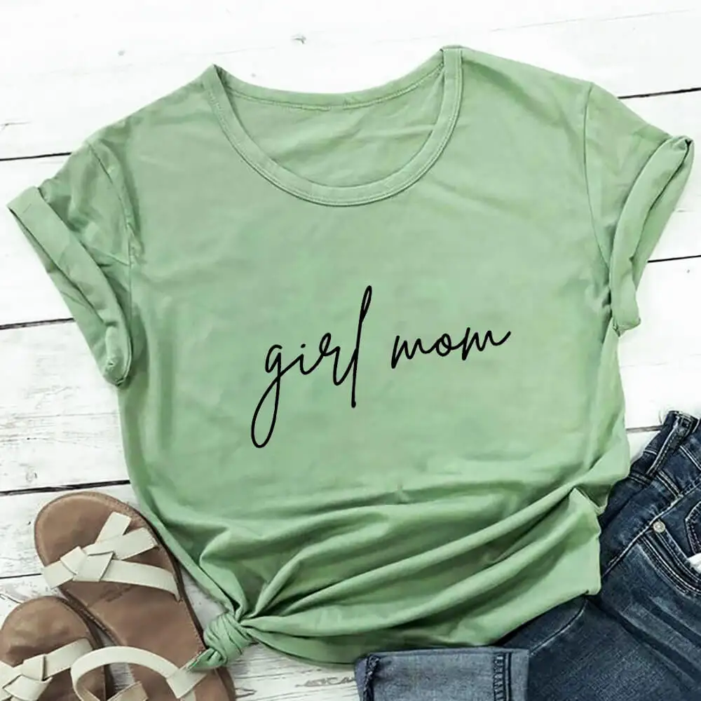 

Girl Mom 100%Cotton Women's Tshirt Motherhood Shirt Girl Mama Summer Casual O-Neck Pullovers Short Sleeve Tops Pregnancy Gift