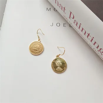 

RUIYI Full 925 Sterling Silver Women Fashion Chic Drop Earrings European Coin Charm Queen Head Portrait Niche Dangle Earrings