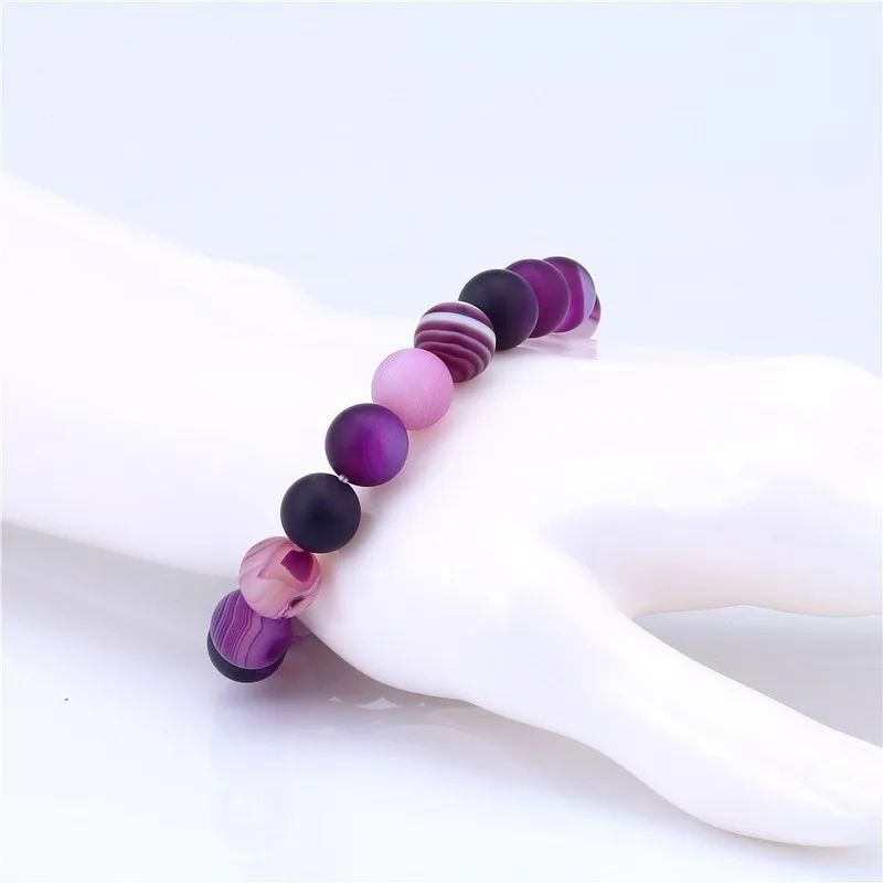 8/10mm Matte Purple Onyx Stone Bracelets&Bnagle for Women Ball Beads Matte Onyx Bracelet,Handmade Girls Bracelet Christmas Gifts