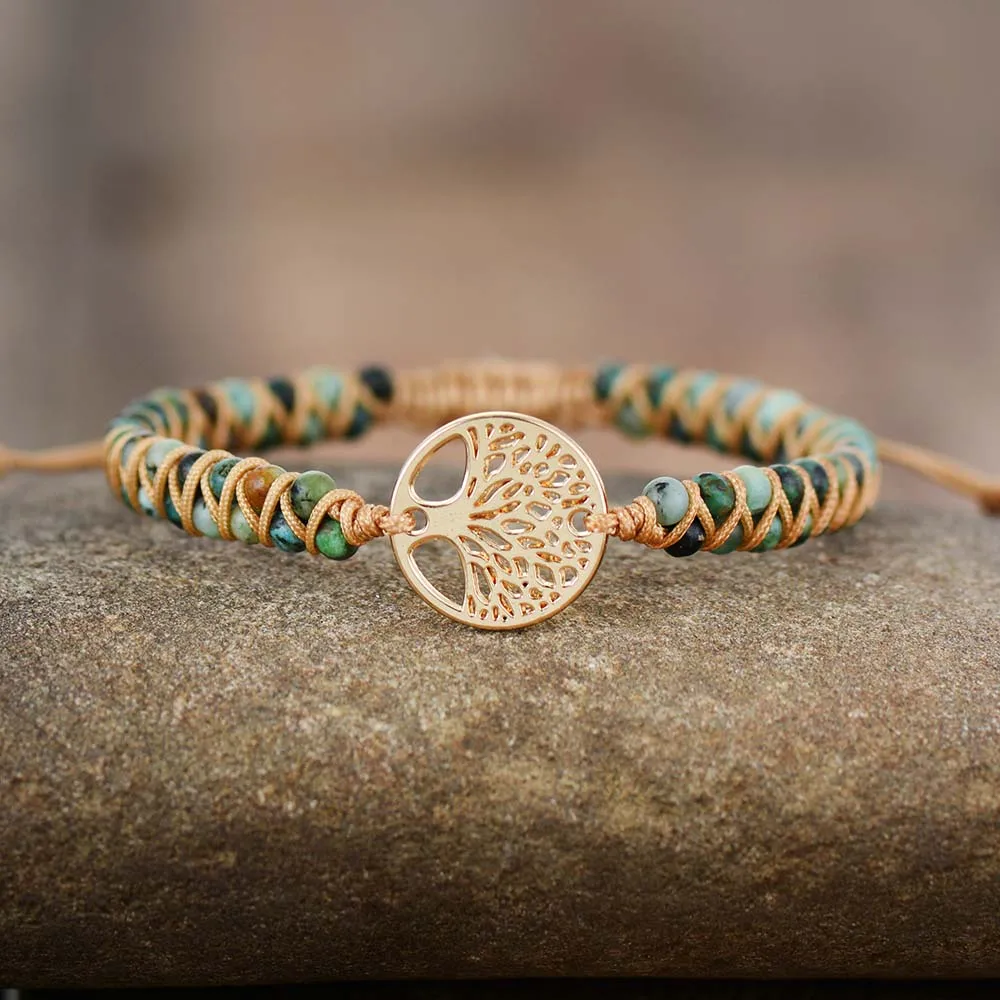

Tree Charm Bracelets African Japser String Braided Bracelets Yoga Handmade Friendship Lover Bracelet Tree of Life Charm Bracelet
