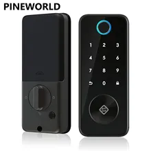 Pineworld q106 tuya bluetooth fingerprint keyless entrada fechadura da porta inteligente deadbolt automático indoor/outdoor fechadura do teclado eletrônico