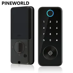 PINEWORLD cerradura de puerta inteligente Q106, cerrojo con huella dactilar, Bluetooth, para interior y exterior, cerradura con teclado electrónico