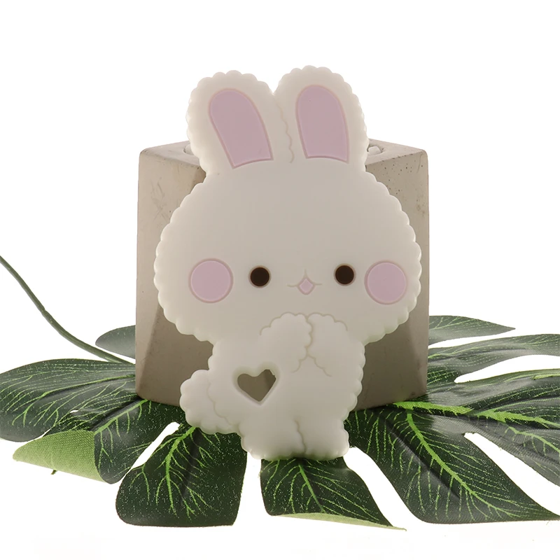 QHBC Food Grade 5pcs Bunny Silicone Rabbit Baby Teether Rodent Newborn Teething Necklace Jewelry DIY Pacifier Chain Shower Gift
