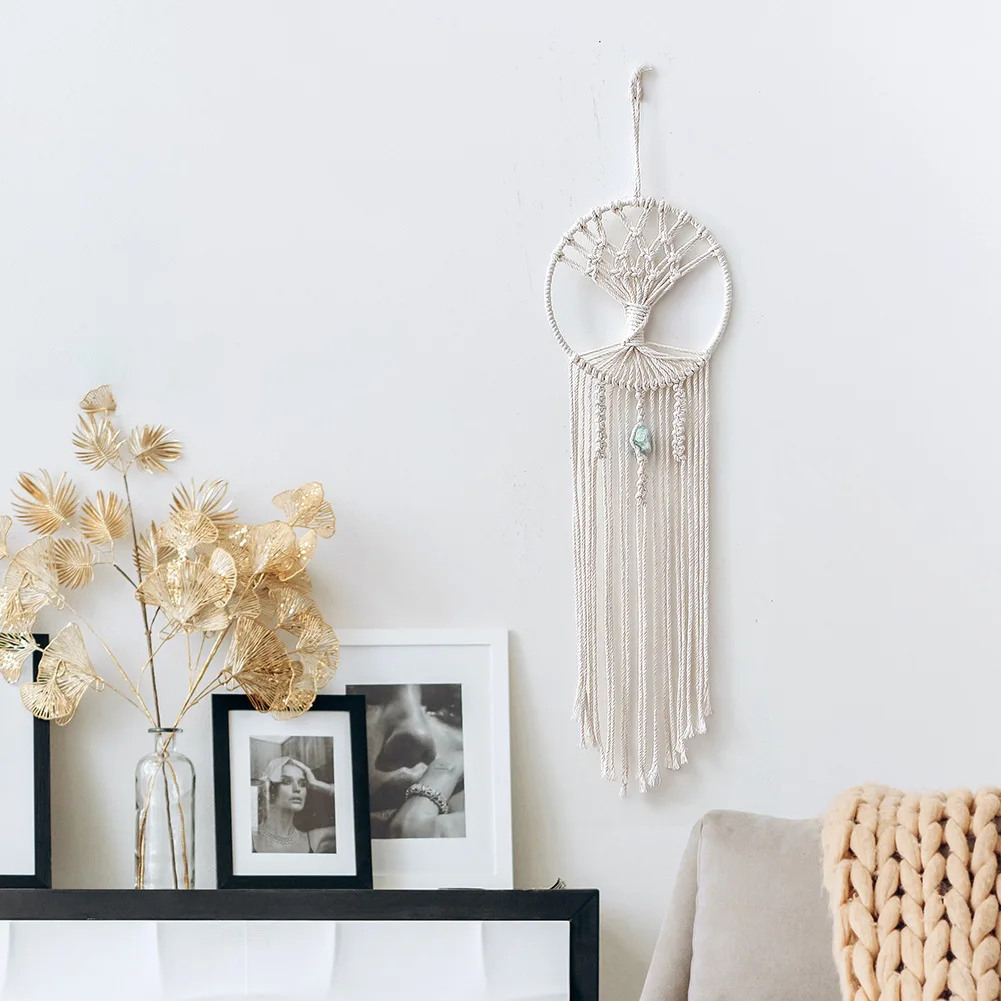 Tree of Life Dream Catcher Wall Hanging Boho Wall Decor with Tassels Home Decor for Nursery Bedroom Chic Ornament Craft Gift