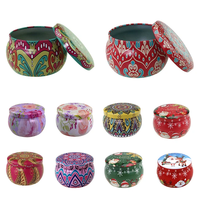 NEW Retro Floral Mini Tin Can Aromatherapy Jars Candle Making Containers Coffee Tea Spice Candy Jewelry Storage Case Gift Box