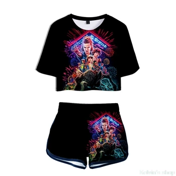 

STRANGER THINGS Women Two Piece Set Aikooki 2019 Summer Hot Sale fashion Shorts o-neck Girl's Navel high quality novelty tops