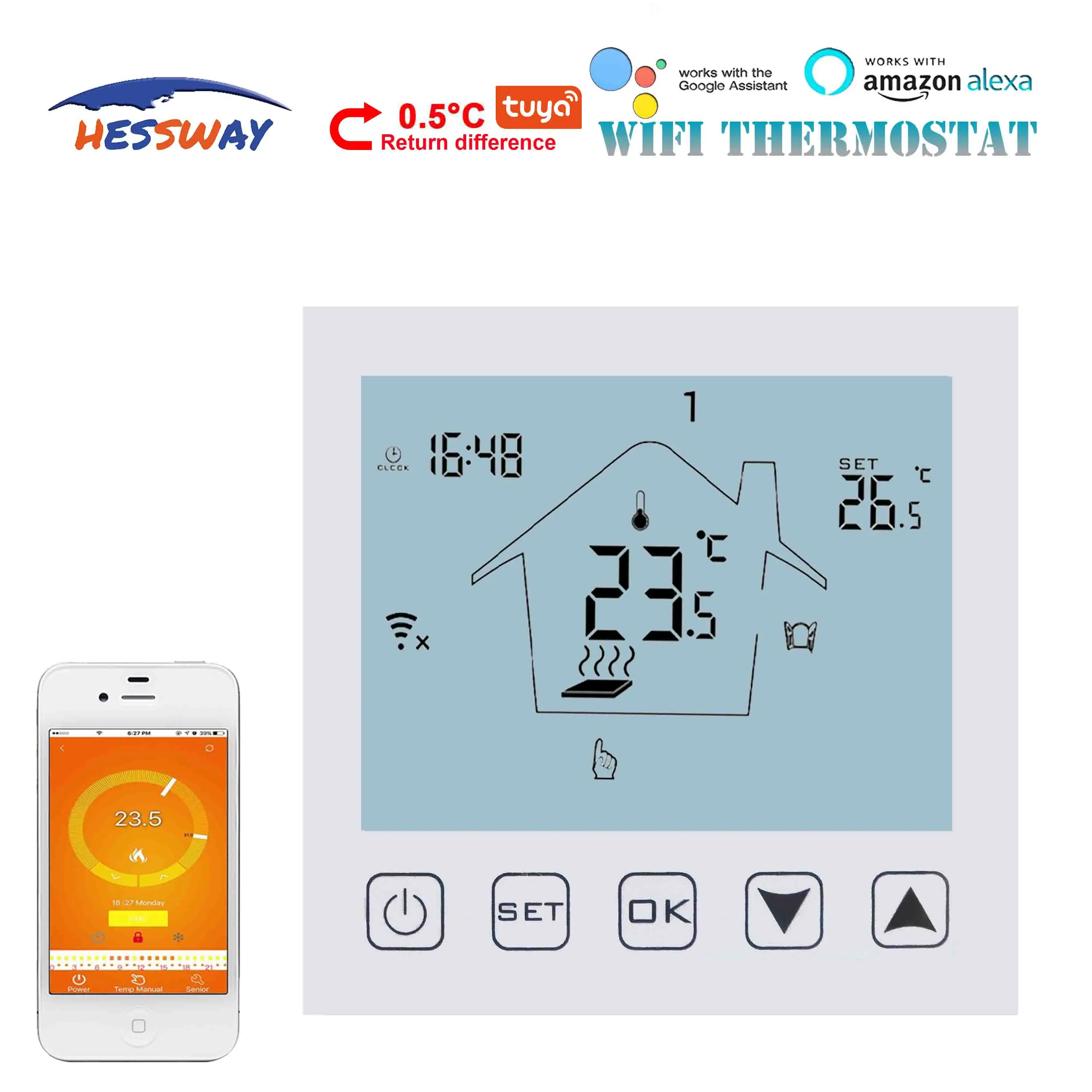 HESSWAY 3A TUYA температура в холодильнике контроллер Wi-Fi термостат для 2 в 1 связь газовый котел& drycontact контакт NC/NO