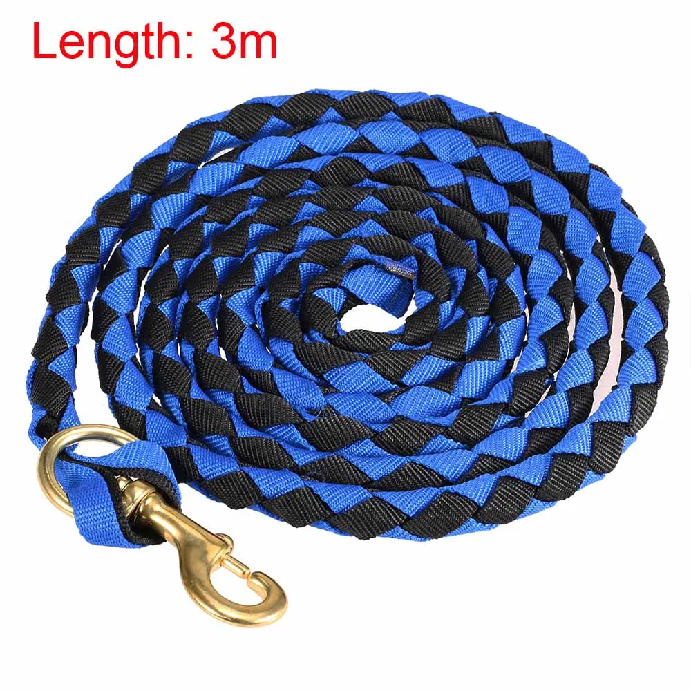 Плетеная веревка для лошади, веревка для лошади, плетеная веревка для лошади с латунной защелкой, 2,0 м/2,5 м/3,0 м - Цвет: Blue Black 3m