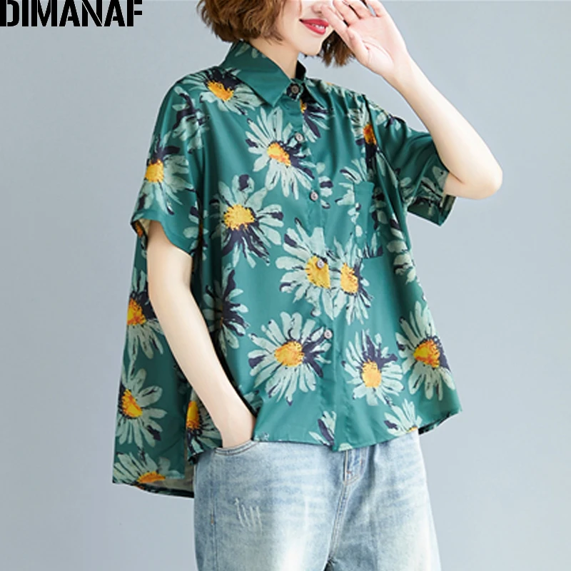 

DIMANAF Plus Size Women Blouse Shirts Summer Beach Lady Tops Tunic Casual Loose Print Floral Short Sleeve Cardigan Clothing 2020