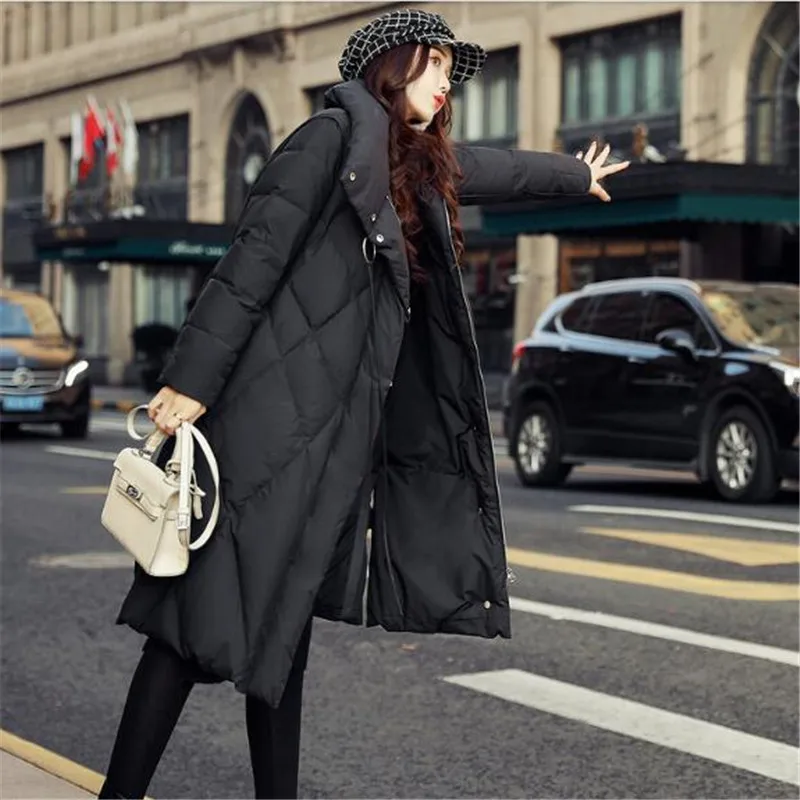 High-end down jacket women fashion long jacket winter thick white duck down coat female new Korean loose parka black tops