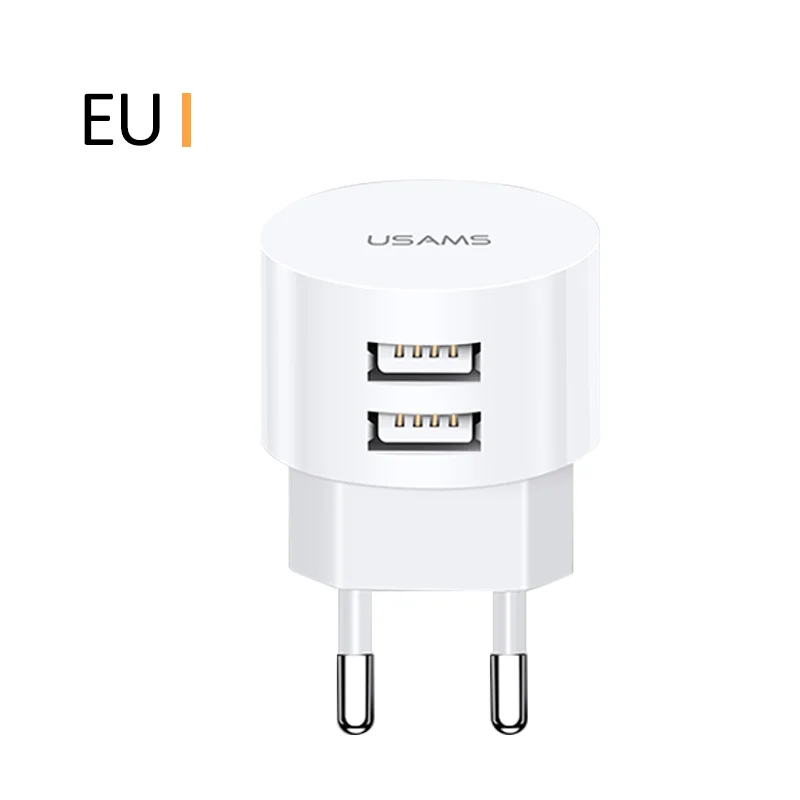 USAMS, двойное USB зарядное устройство, мини быстрое зарядное устройство, США/ЕС/Великобритания, штепсельный адаптер, портативное зарядное устройство для путешествий, универсальное для iPhone, samsung, Xiaomi - Тип штекера: EU White