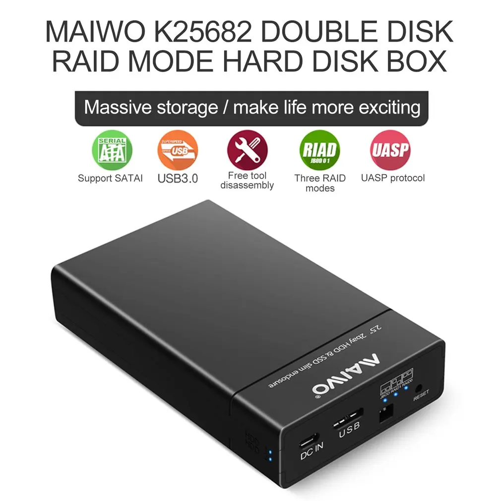 K25682 2,5 дюймов два отделения в HDD SSD тонкий корпус USB3.0 внешний жесткий диск для хранения настольного компьютера и кабель для жесткого диска