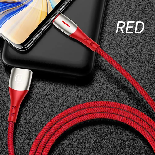 Red USAMS type-C кабель Smart power Off Auto Cut-offFast зарядный нейлоновый кабель USB C QC3.0 шнур для передачи данных для Xiaomi samsung HUAWEI кабель - Цвет: Red