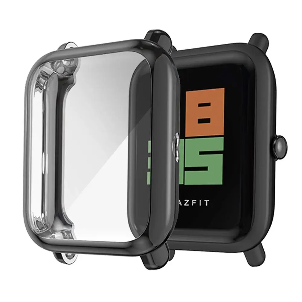 Тонкий цветной защитный чехол для экрана из ТПУ для часов Huami Amazfit Bip Younth с защитой экрана - Цвет: black