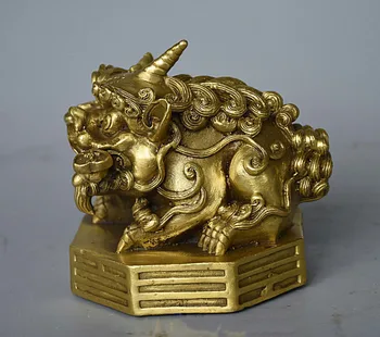 

Chinese Zhen Zhai Brass trigram Base Ru Yi Foo Dog Lion PiXiu Lucky Beast Statue