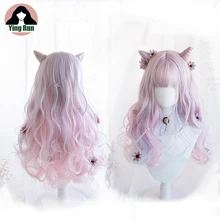 

YINGRUN Long Wave Hair Synthetic Lolita Wigs with Bangs Fashion Female Colorful Cosplay Wigs for Women High Temperture Fiber