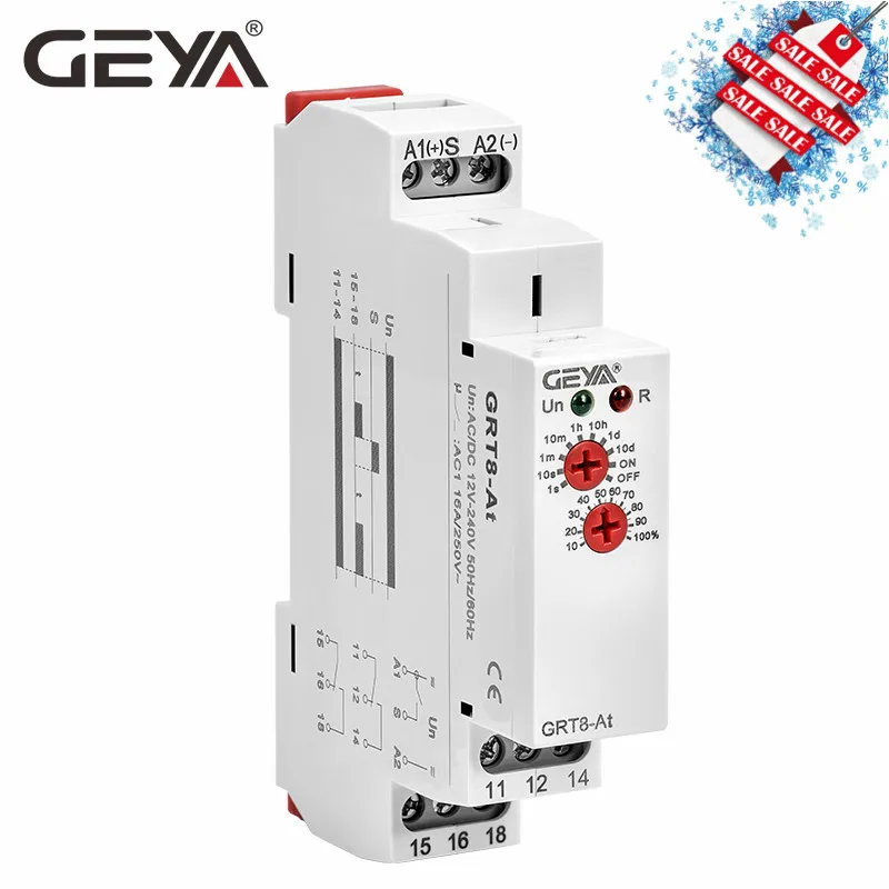 GEYA GRT8-At Bt задержка на задержке выключения реле времени с мгновенным контактом 16A 50-60 Гц AC230V или AC/DC12-240V