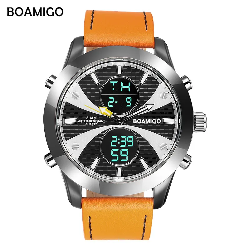 

BOAMIGO Brand Men High-end Luxury Brown Watches LED Quartz Waterproof Precision Chronograph watch часы