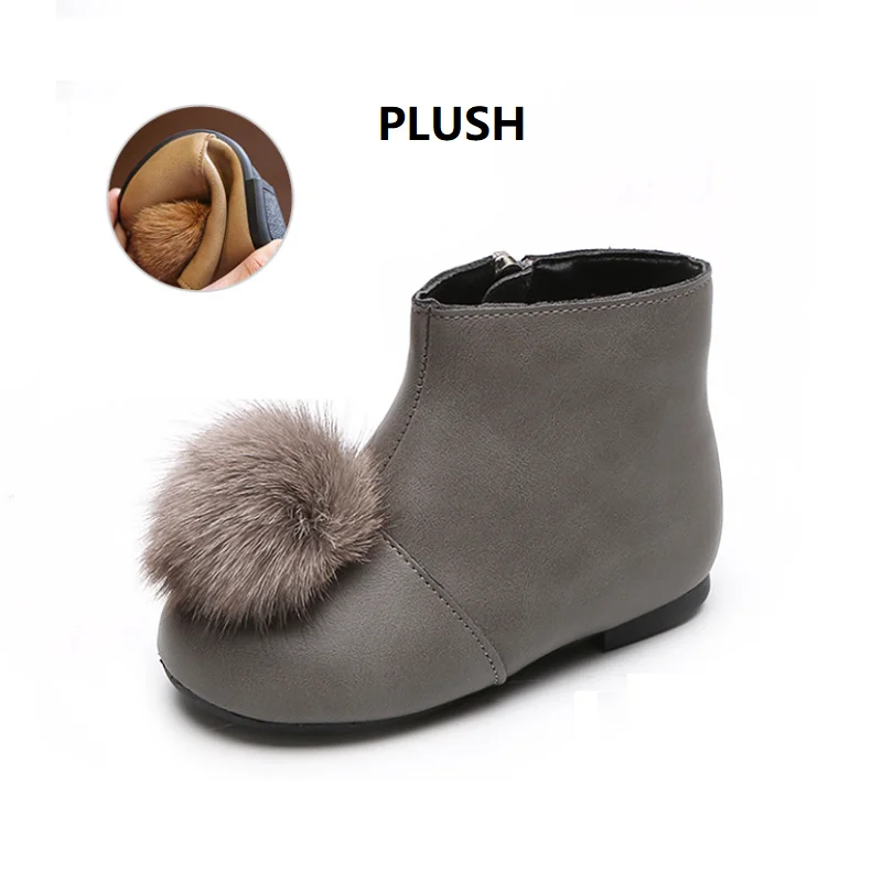 plush gray Ботинки для девочек; коллекция года; Сезон Зима; модные детские теплые ботинки с широким плюшем из искусственной кожи на молнии; Плюшевые ботинки принцессы; детская обувь; ботинки для девочек - Цвет: plush gray