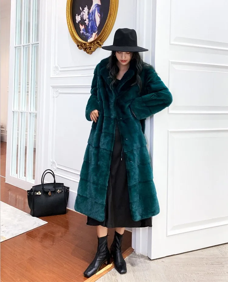Dark green Шуба норковая пальто женское меховое зимнее шуба из натурального меха куртка для женщин норка натуральный мех шубка тренч женский норка шуба женская одежда шубы шуба из норки - Цвет: Dark green