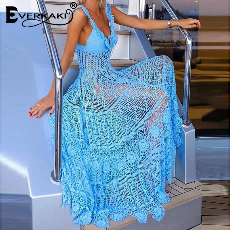 Женское длинное платье Everkaki летнее прозрачное пляжное макси весна лето
